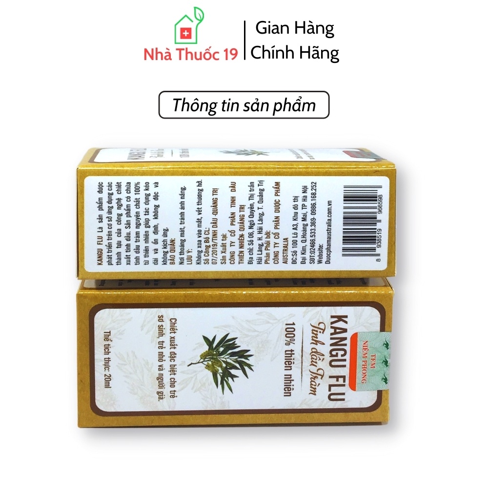 Tinh Dầu Tràm Kangu Flu Nguyên Chất - Giữ Ấm Cho Bé, Đuổi Muỗi, Tinh Dầu Tràm Xông Đèn Giải Cảm Cho Mẹ Và Bé (Hộp 20ml)