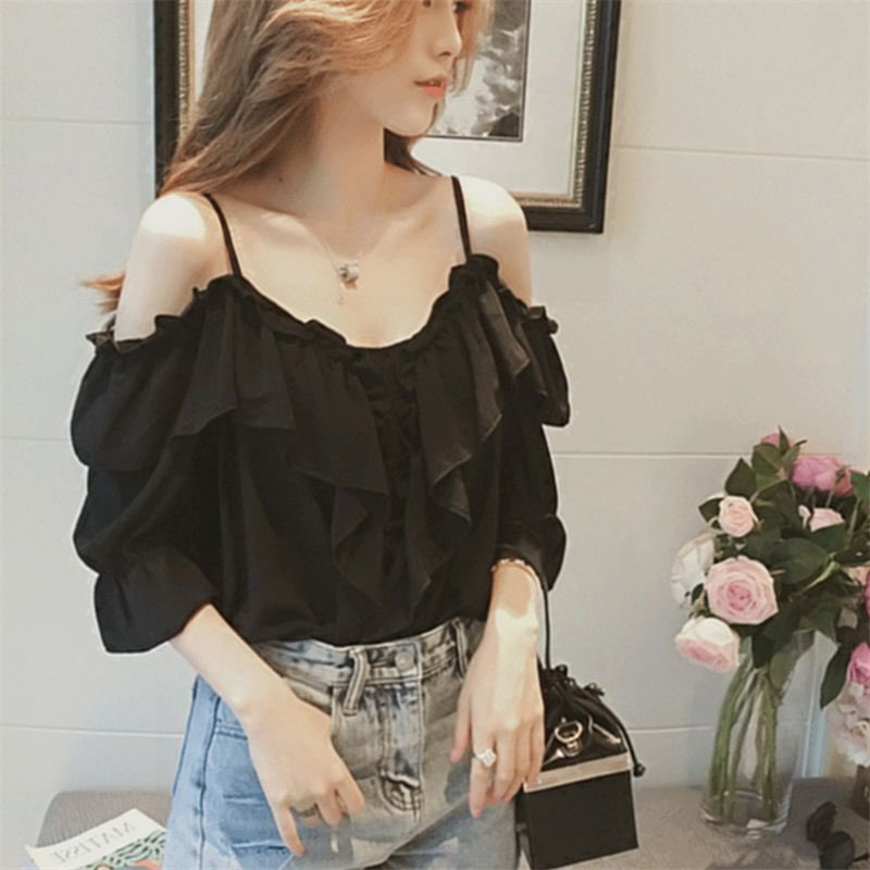 Áo trễ vai 2 dây phong cách Hàn Quốc tay lỡ SM06