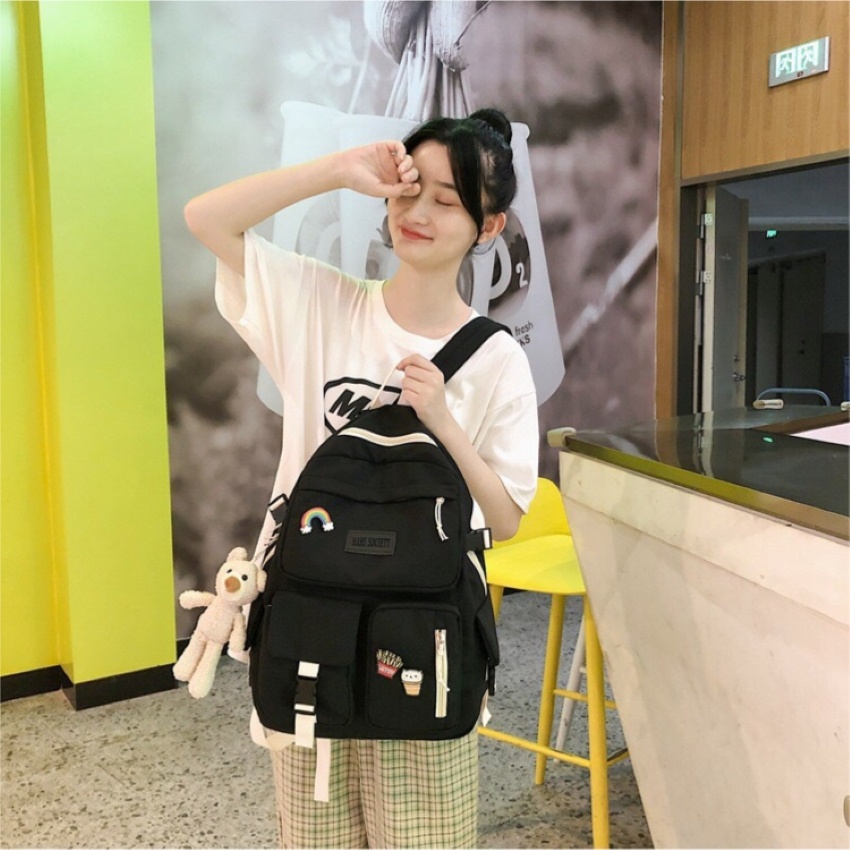 Balo , Balo nữ Ulzzang chống nước Thời Trang nhiều ngăn đựng vừa laptop 14 inch