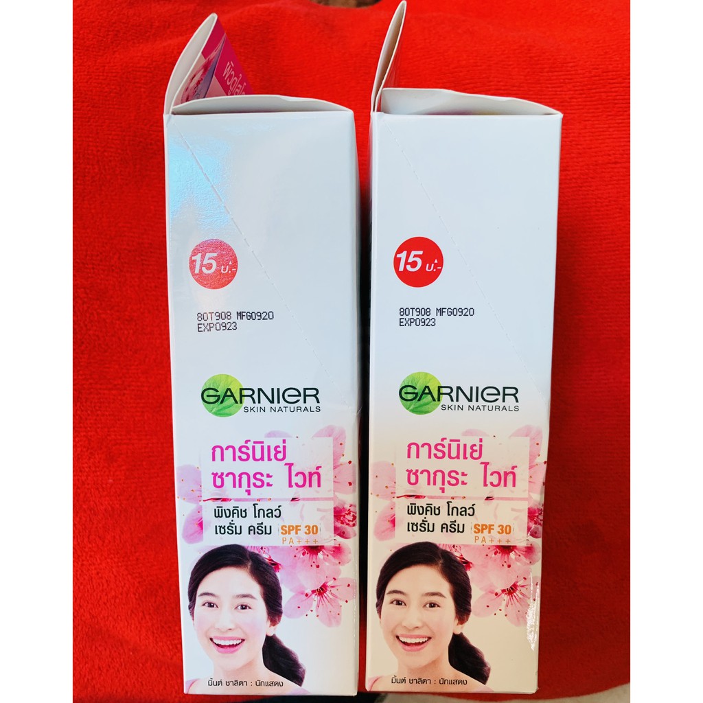 (HỘP 6 GÓI)KEM DƯỠNG DA CHỐNG NẮNG GARNIER SKIN NATURALS SAKURA WHITE PINKISH GLOW SERUM CREAM SPF30/PA+++(7ML/GÓI)