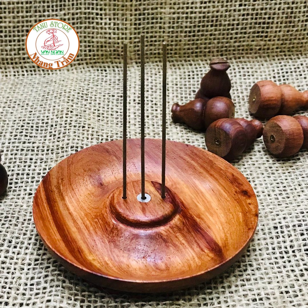ĐĨA 3 LỖ KÈM HỒ LÔ GỖ HƯƠNG CẮM NHANG TRẦM K TĂM, NHANG CÓ TĂM, NHANG VÒNG- RẤT TIỆN LỢI, BỀN ĐẸP- TANU STORE