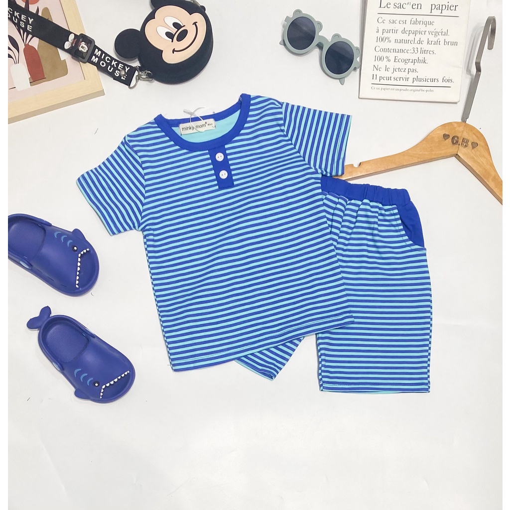 Bộ Cộc Tay COTTON HÀN MINKY MOM Áo Cổ Trụ Quần Túi Cho Bé TN-TR18