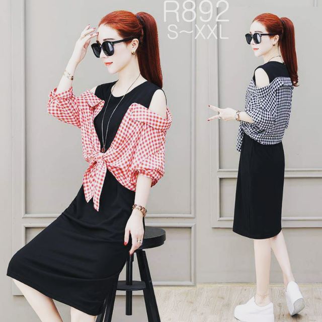Set kết hợp váy vs áo sơ mi