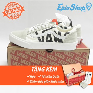 Giày old skool chữ đen trắng da lộn mới