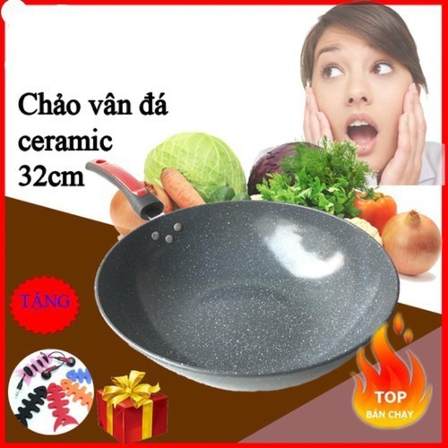 Chảo Đá Sâu Lòng Size To 32cm Chống Dính Dùng Cho Mọi Loại Bếp Từ Bếp Điện Bếp Ga