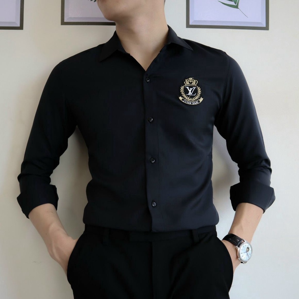 Áo sơ mi nam tay dài thêu logo chất thời trang vải Kate lụa mềm mịn thoáng mát chuẩn form bao đẹp tm46