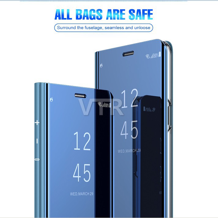 Bao da điện thoại nắp lật tráng gương chất liệu PU chất lượng cao cho Samsung A8 Plus 2018