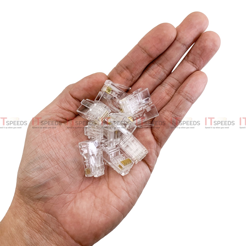 Đầu Mạng, Hạt Mạng, RJ45, Nhựa PS Trong Suốt, Bọc Kim Loại Chống Nhiễu, Dùng Bấm Cáp Mạng Cat5, Cat6, Chính Hãng Ensoho