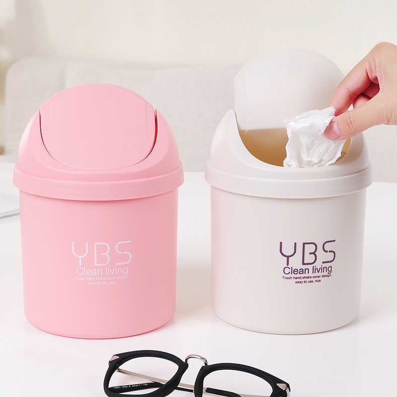 Thùng rác mini YBS để bàn văn phòng, Thùng rác nhỏ có nắp đậy, hoặc làm hộp đựng bút tiện lợi