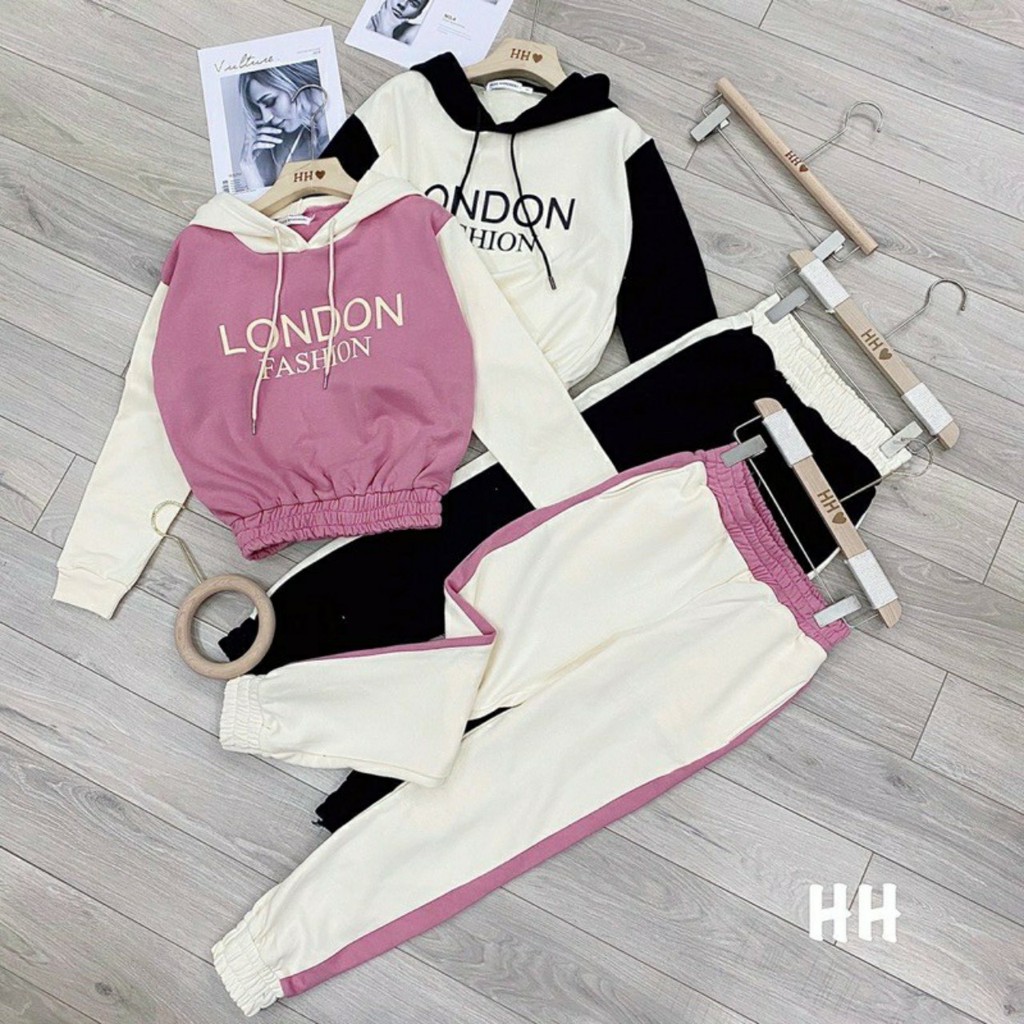 đồ bộ thể thao thu đông nữ dài tay quần jogger in chữ London trẻ trung cá tính