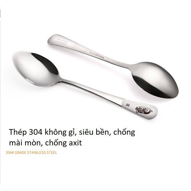 01 Muỗng, thìa ăn dài khắc 12 con giáp bằng INox 304 cao cấp, dụng cụ bàn ăn sang trọng, cơm trưa văn phòng tiện dụng