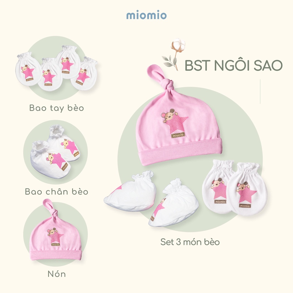 Bao Tay Sơ Sinh Bèo, Bao Chân Bèo, Nón Sơ Sinh MIOMIO - In Hình Cho Bé Trai, Bé Gái, Vải Cotton