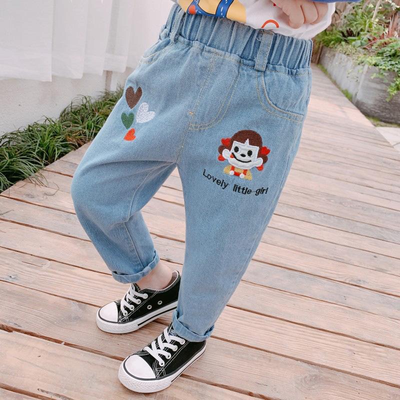 Quần Jeans Dài In Hình Hoạt Hình Đáng Yêu Cho Bé Gái