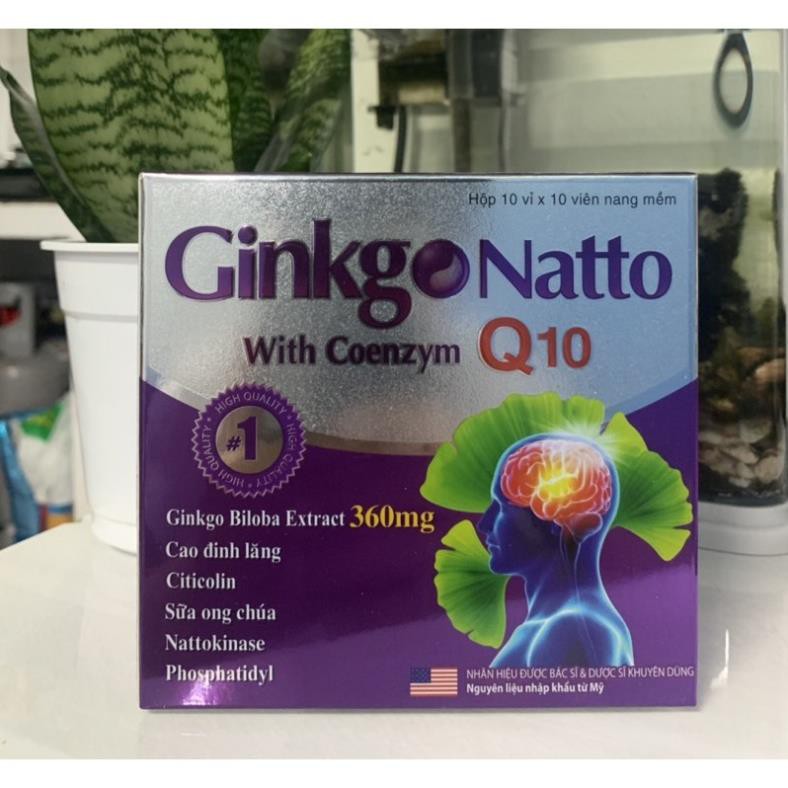 GINKGO NATTO Q10 giảm hoa mắt chóng mặt rối loạn tiền đình phòng ngừa tai biến 100 Viên