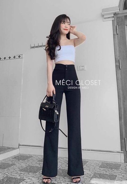 Quần ống loe 2 khuy KH102, quần suông dài ống vẩy cạp cao cho nữ