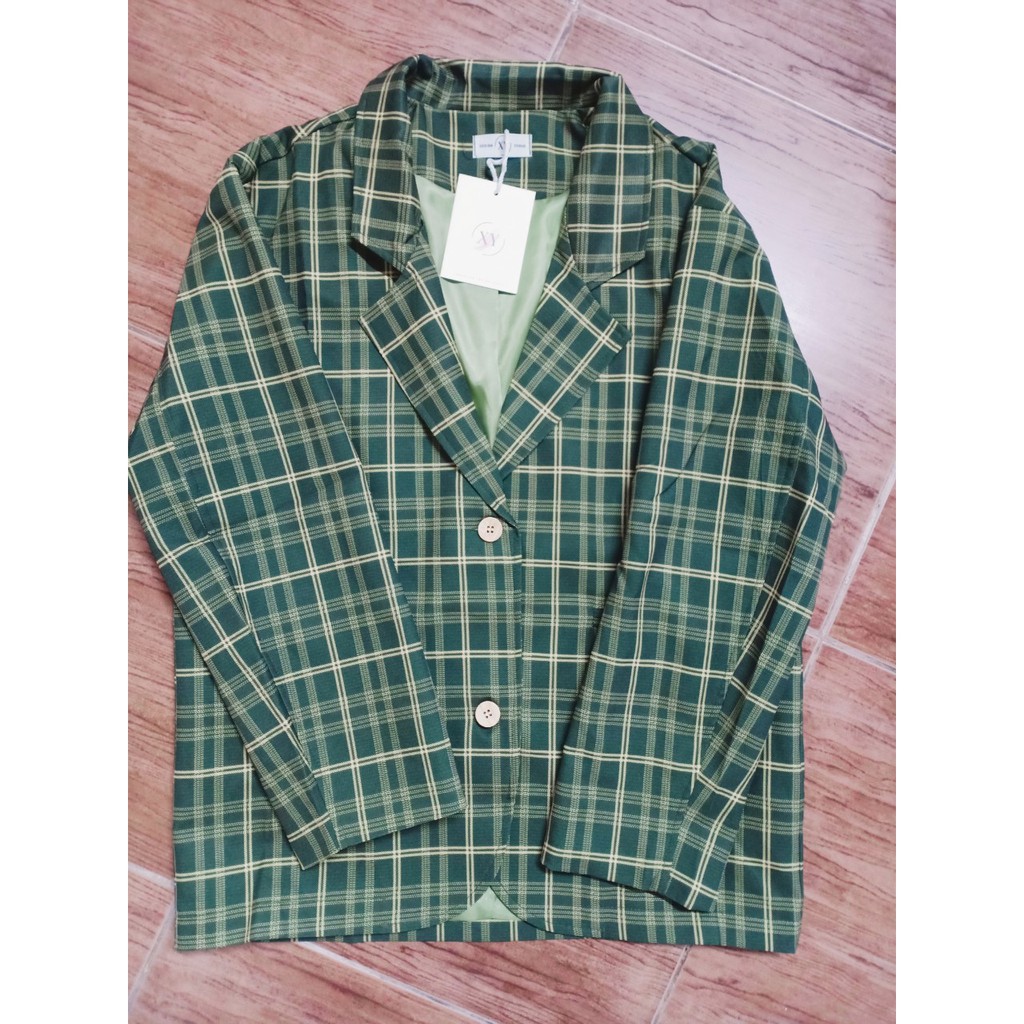 (Hàng Đẹp)Ảnh thật 4 hình cuối-Áo blazer kẻ xanh bơ Ulzzang | BigBuy360 - bigbuy360.vn