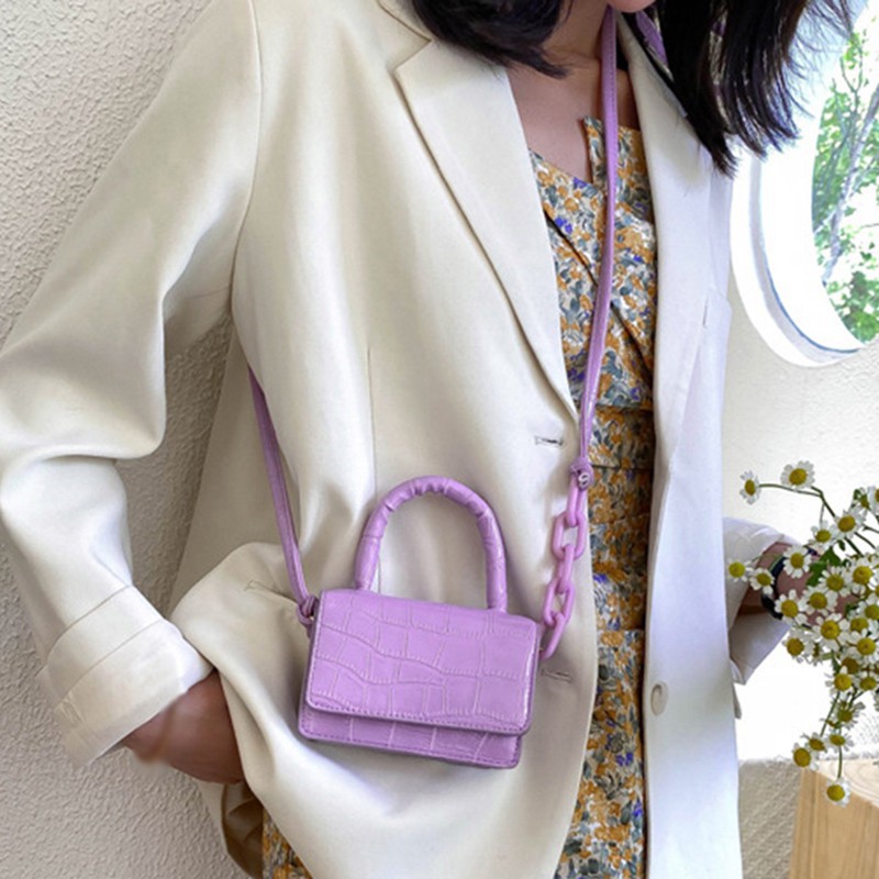 Túi Xách Nữ Dáng Vuông Giả Da Cá Sấu Phối Dây Xích Sang Trọng Thời Trang