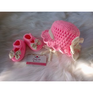 set nón và giày len cho bé gái có đủ size