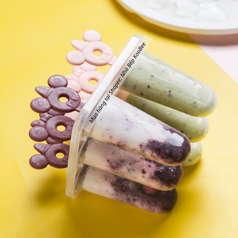 Khuôn làm kem cây dẹp, kem ống 4 que cho bé - Nhựa trong suốt chịu nhiệt, không mùi, kháng khuẩn an toàn (KĐK01)