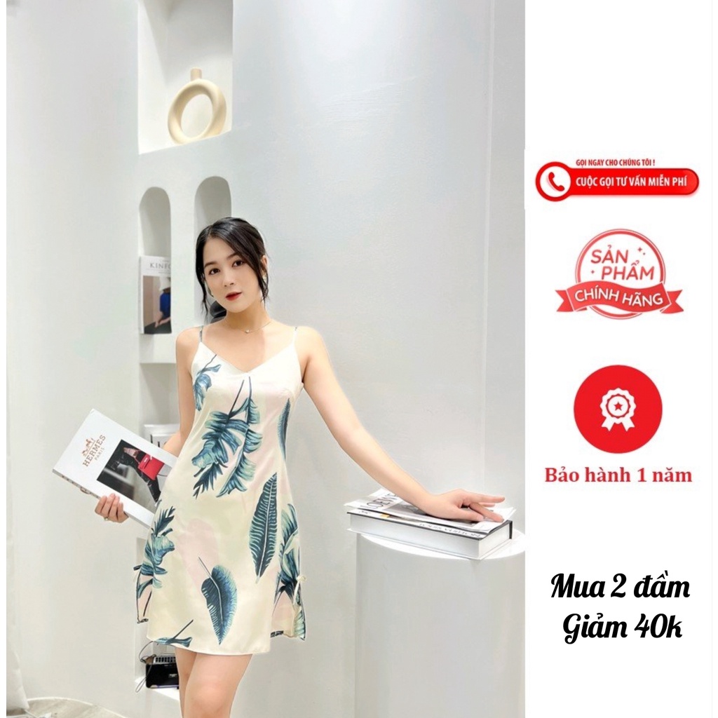 Đầm ngủ hai dây, đầm mặc nhà chất lụa mềm mịn, đầm ngủ, đầm mặc nhà nữ siêu mát dáng suông The SHEI - TSD092230