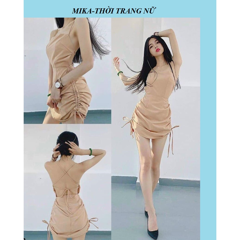 Đầm nữ đẹp Body Hai Dây Hở Lưng Rút Dây Hông ( Có Mút Ngực )