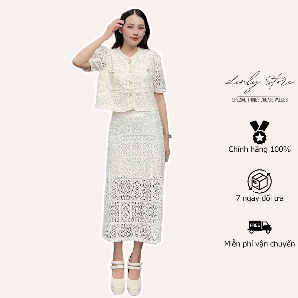 Set áo kiểu nữ sơ mi Linly Store kèm chân váy chất ren