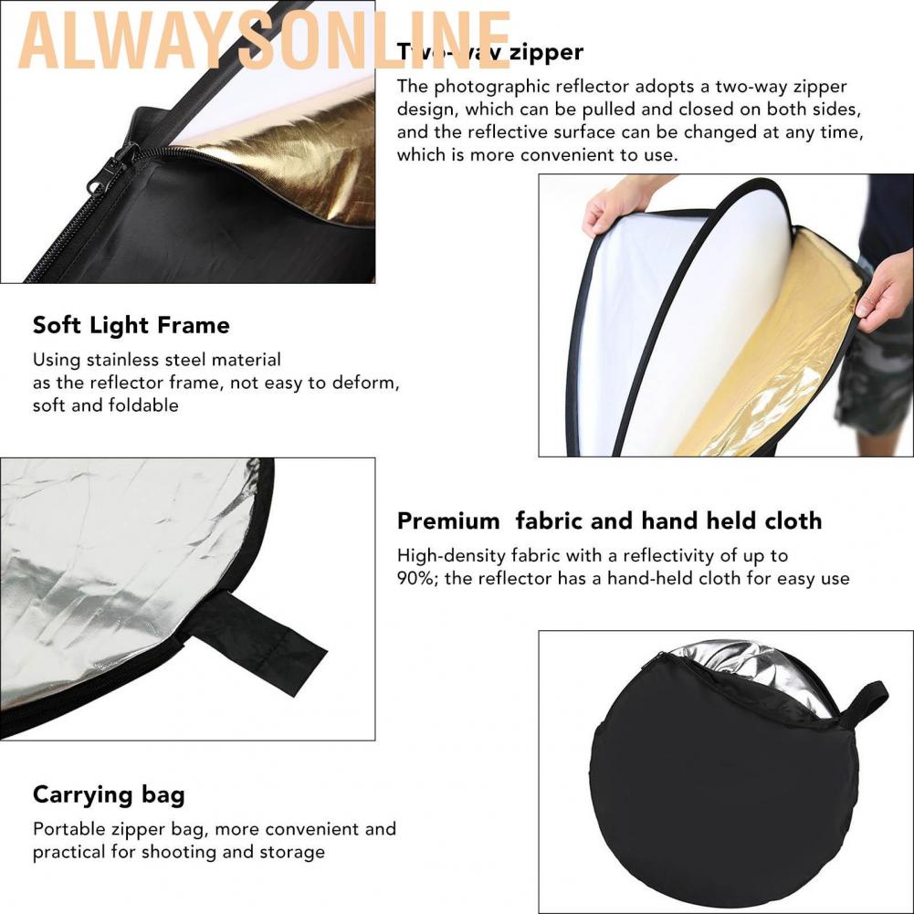 Alwaysonline 5 in 1 Collapsible Multi Light Reflector  Colors Reflectors Create Shadows Blocking for Outdoor Shooting