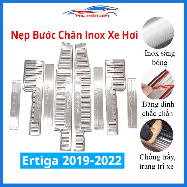 Bộ ốp bậc cửa trong ngoài nẹp bước chân Ertiga 2019-2020-2021-2022 Inox chống trầy trang trí xe
