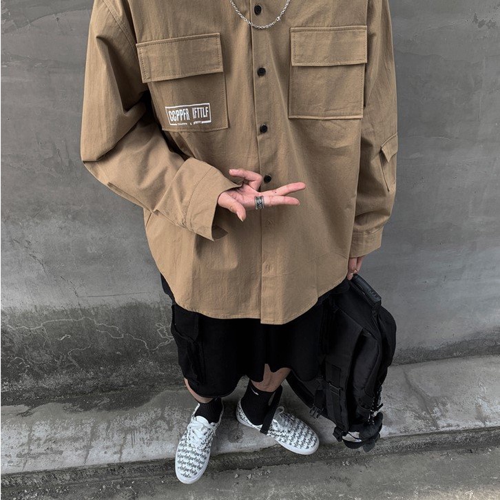 Áo Sơ Mi Tay Dài Form Rộng Unisex Đường Phố Dành Cho Cả Nam Và Nữ Với Vải Kaki Đẹp Dày Dặn