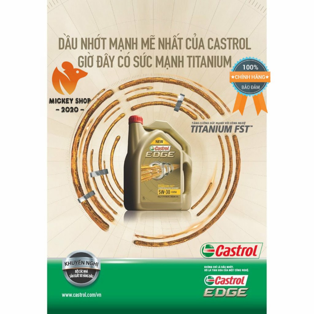 [ CHÍNH HÃNG ] Dầu Nhớt Tổng Hợp Toàn Phần Cao Cấp CASTROL EDGE TITANIUM FST 5W30 A3/B4 5L