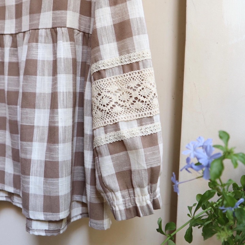 Áo babydoll caro phối ren | Lá Xoè