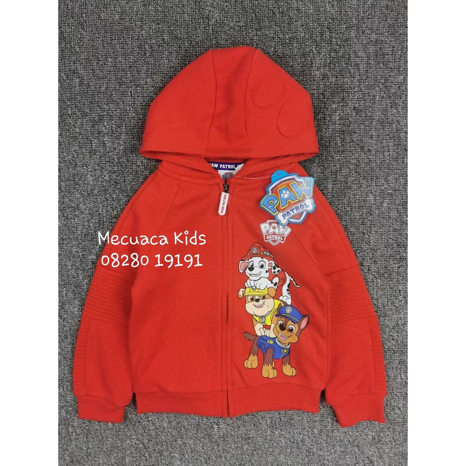 [2-3y][form nhỏ] Áo hoddie có mũ nỉ bông chó cứu hộ đỏ có khóa cho bé trai