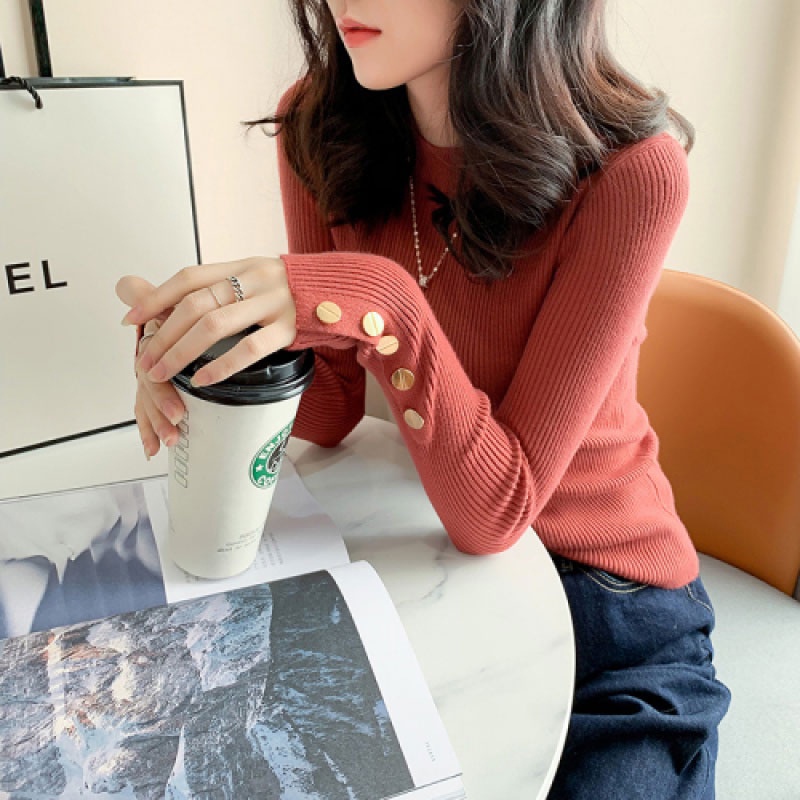 Áo sweater dệt kim ZHELIHANGFEI tay dài cổ cao dáng ôm quyến rũ cho nữ