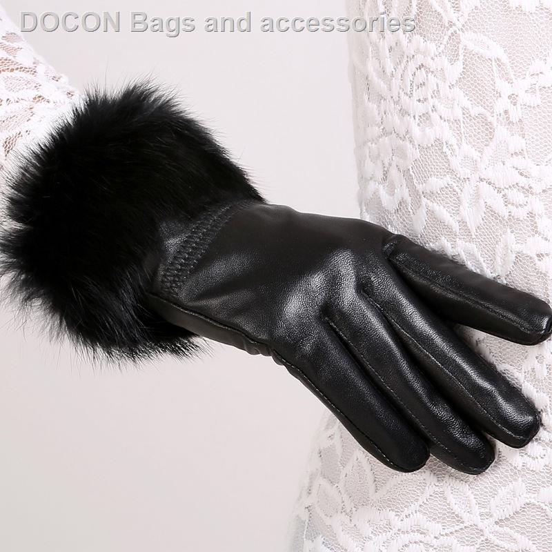 Còn hàng găng tay da cừu phối nhung lông thỏ dày ấm áp thời trang mùa đông cho nữ