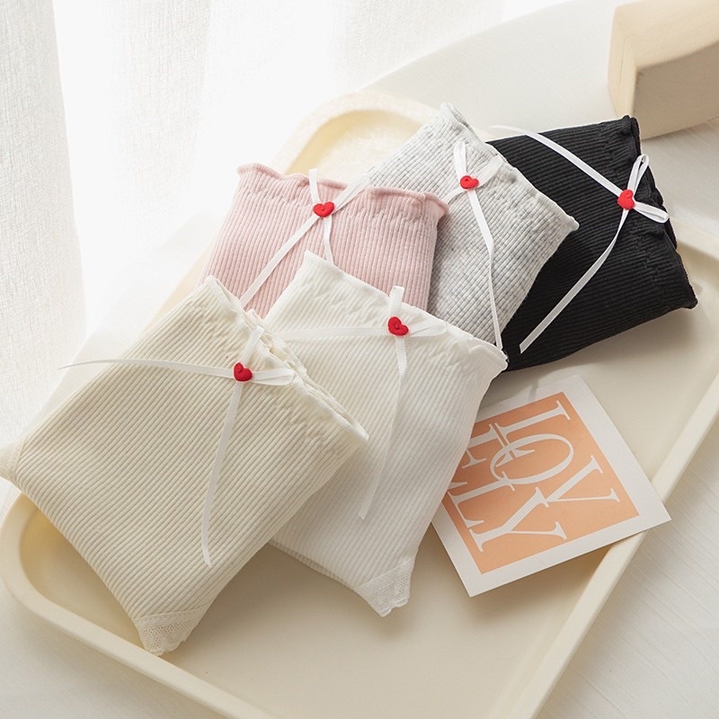 Quần Lót Nữ Cotton Tăm Viền Ren Kháng Khuẩn Tim Phối Nơ Dễ Thương 2380