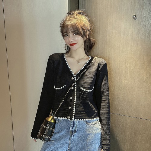 Áo cardigan nữ dệt kim tay ngắn / dài dáng rộng cổ chữ V thiết kế mới hợp thời trang