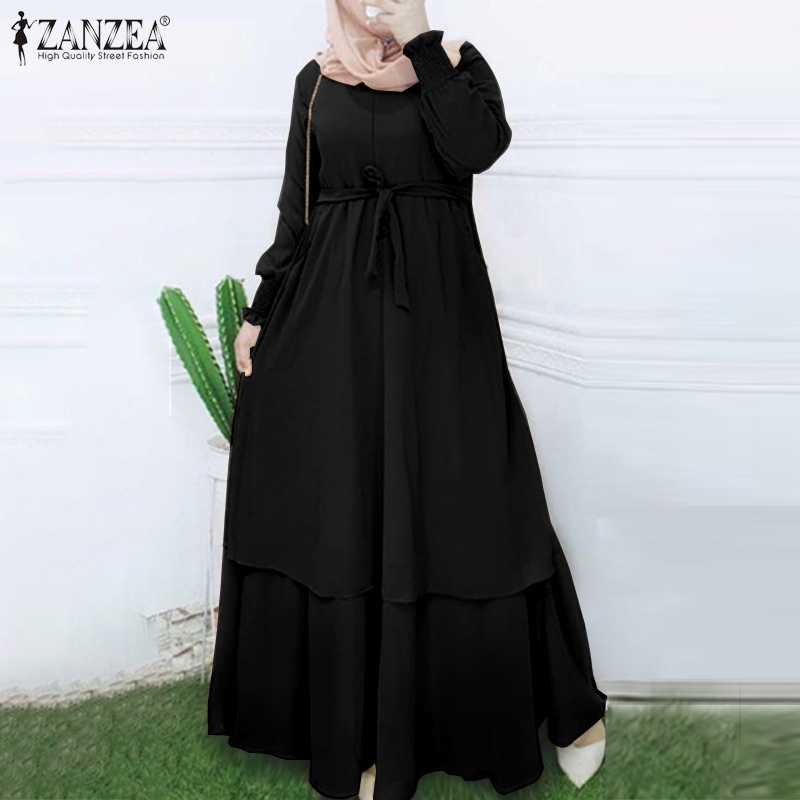 Váy maxi Zanzea màu trơn thiết kế hai lớp thời trang thanh lịch cho nữ