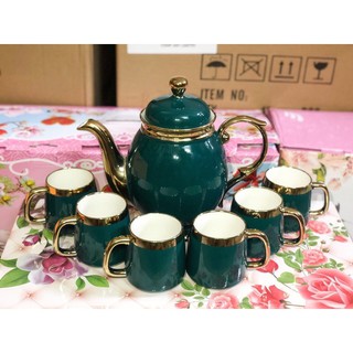 Bộ ấm chén phong cách Châu Âu màu xanh cổ vịt sang trọng