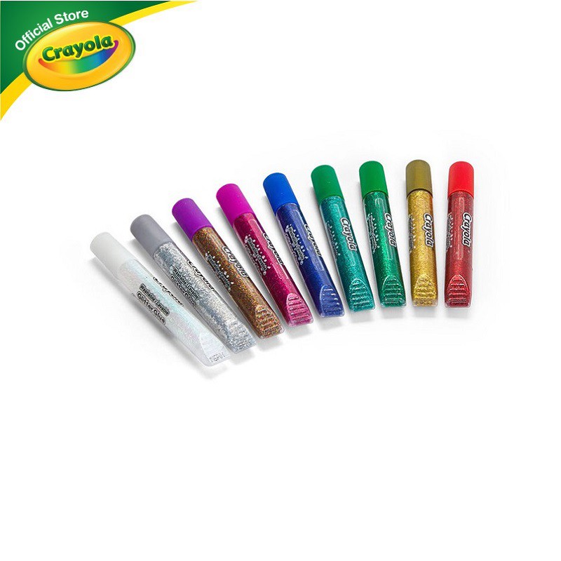 Bộ keo kim tuyến trang trí Crayola 9 màu sắc, dễ tẩy rửa