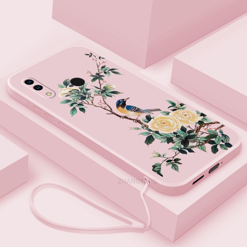 Ốp Điện Thoại TPU Mềm Họa Tiết Hoa Và Chim Có Dây Đeo Cho Huawei nova 3i nova 3