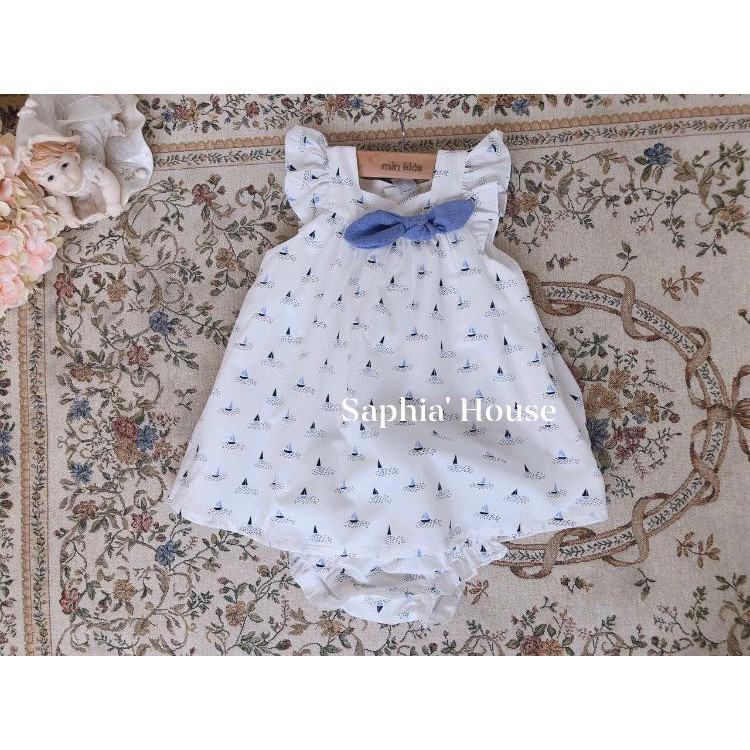 Váy bé gái họa tiết thuyền đính nơ