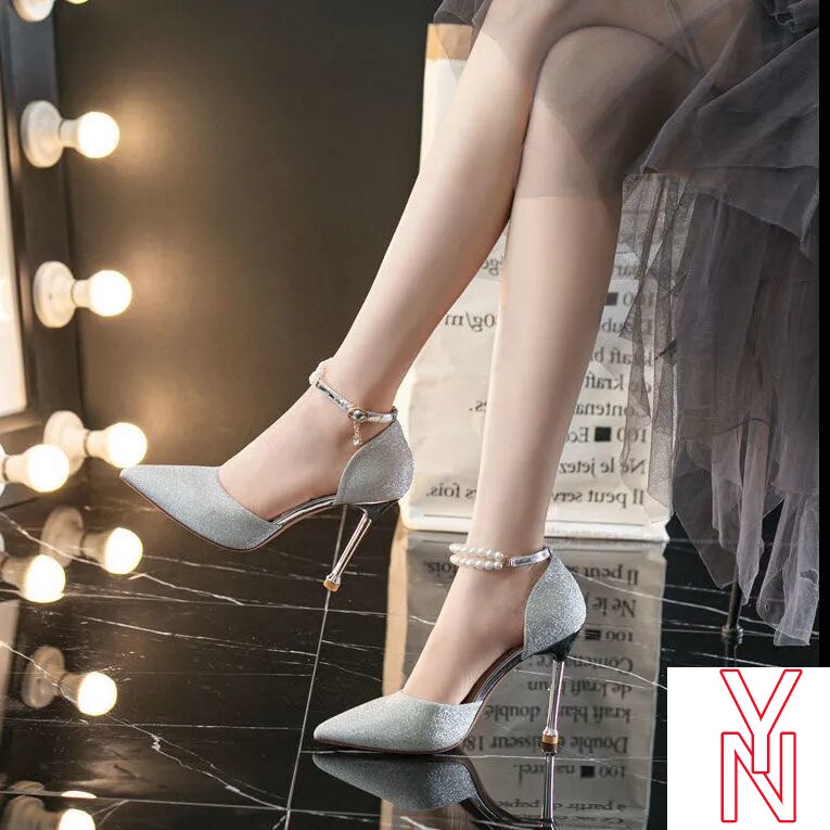 Giày Cao Gót Mũi Nhọn Quai Đính Ngọc Trai Nhân Tạo Phong Cách Pháp Thời Trang Mùa Hè Mới 2021 Dành Cho Bạn Nữ