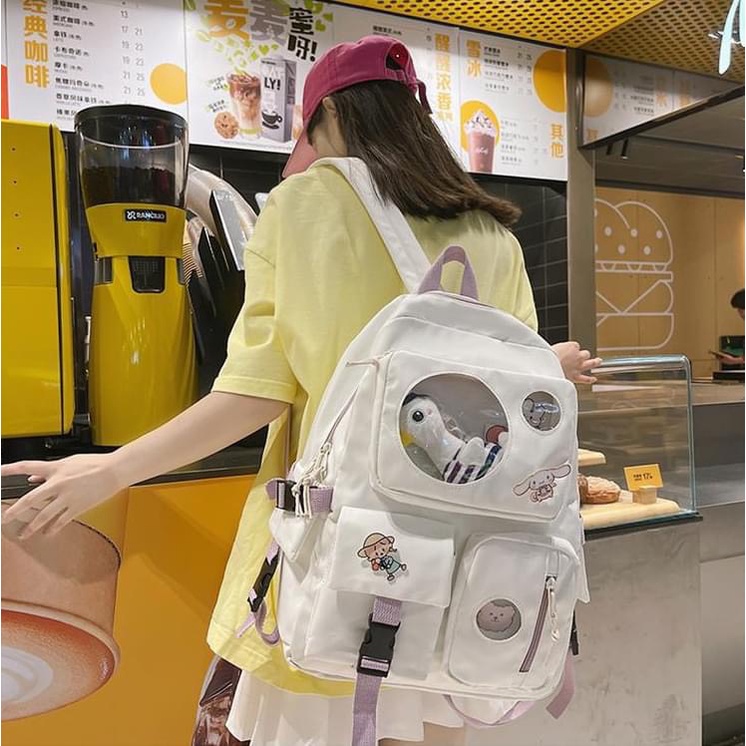Balo Ulzzang Hàn Quốc học sinh đi học đi chơi ngăn Mica trong suốt phối kiếng siêu xinh