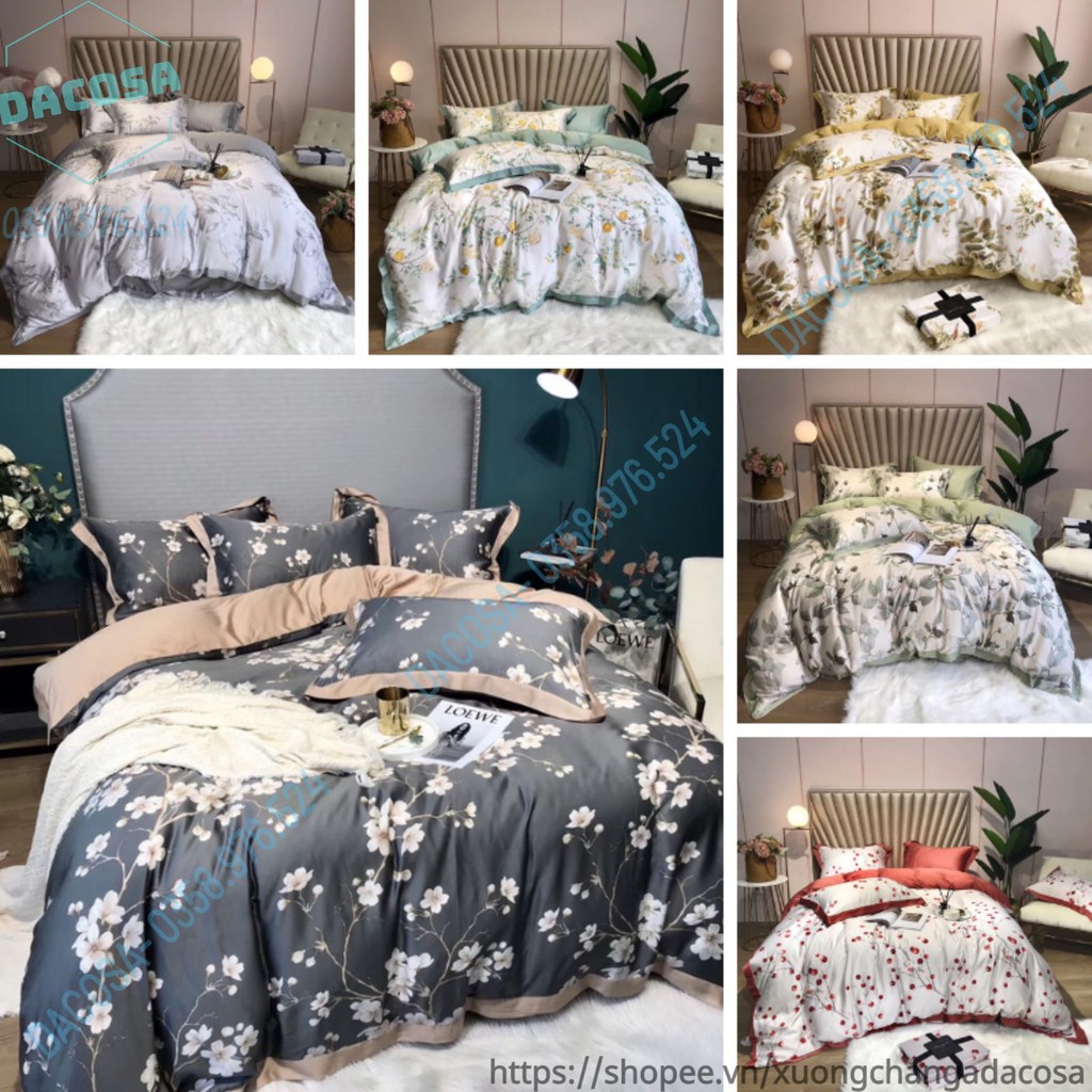 Chăn Ga Gối Lụa Tencel 100s Phong Cách Vintage Trang Nhã Nhập Khẩu Nguyên Bộ - Dacosa