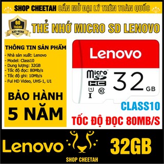 Thẻ nhớ Lenovo 32GB Class10 – MicroSDHC Full HD Video – CHÍNH HÃNG – Bảo hành 5 năm – Chuyên dùng cho camera IP
