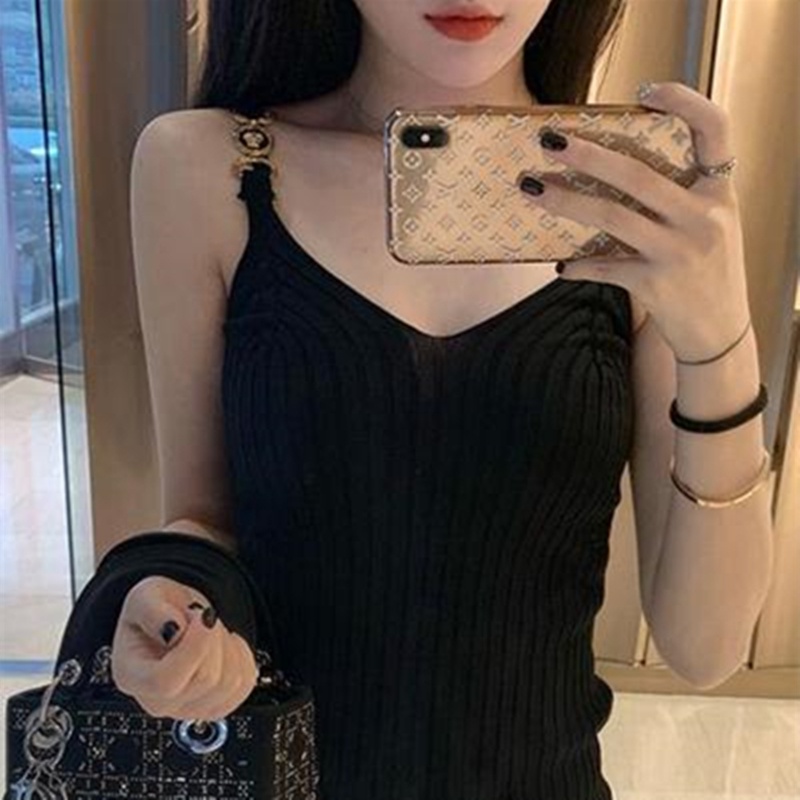 QKOOLE  Áo Croptop Sát Nách Cổ Chữ V Phong Cách Hàn Quốc Cho Nữ