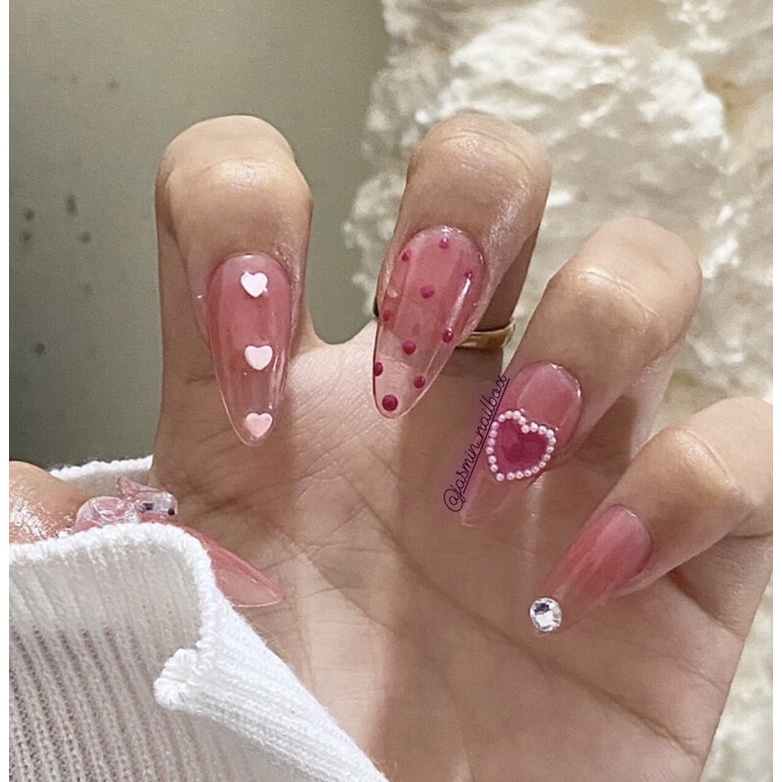 Nailbox thiết kế sẵn mẫu thạch hồng charm nơ