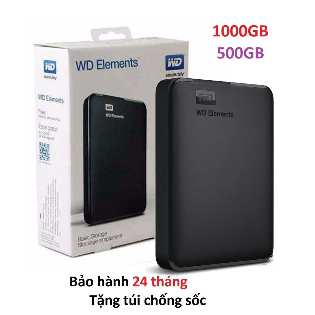 Ổ cứng di động 500GB Western WD Elements tặng túi chống sốc bh 24 tháng 1 đổi 1 | BigBuy360 - bigbuy360.vn