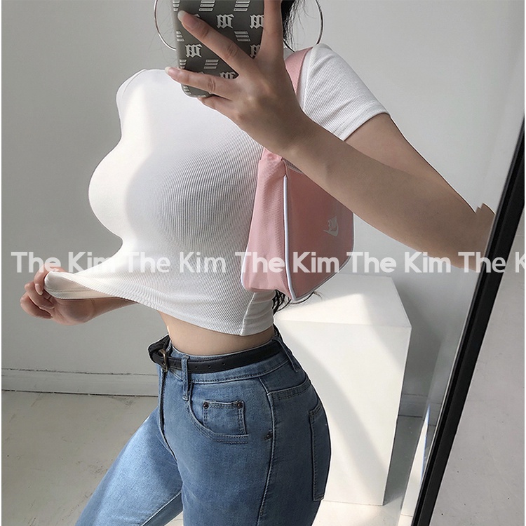 Áo thun tăm trơn ngắn tay cổ cao , cổ tròn , áo croptop basic tay ngắn ôm sát body The Kim A124 | BigBuy360 - bigbuy360.vn