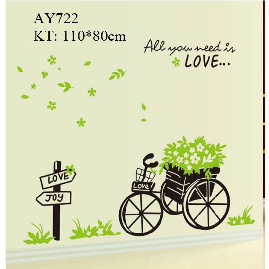 Decal Xe đạp chở cỏ xanh - AY522 - thaomivi